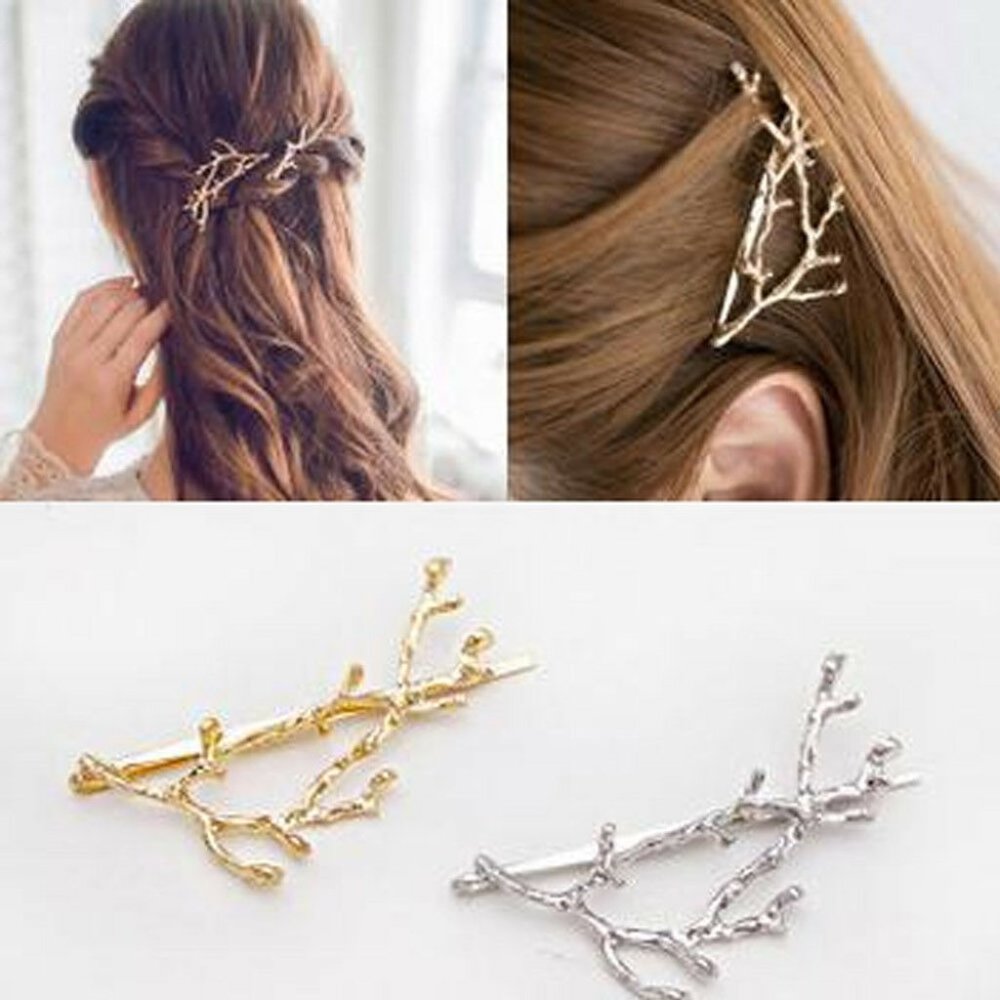 Tree branch hair barrettes, bronze toned
